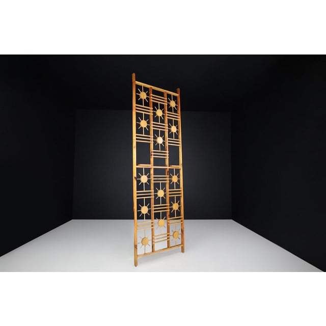 Mid-Century French Pine Room Divider with Sunburst Accents, 1960s For Sale - Image 4 of 11