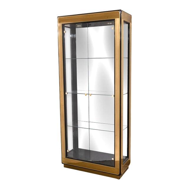 Vintage Mastercraft Brass and Glass Light Up Mirrored Etagere Shelving Unit For Sale