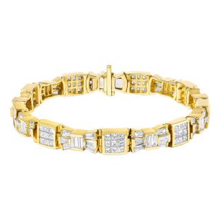 14K Yellow Gold 9.0 Cttw Diamond Alternating Bow and Box Link Bracelet (G-H Color, VS1-VS2 Clarity)- 7" For Sale
