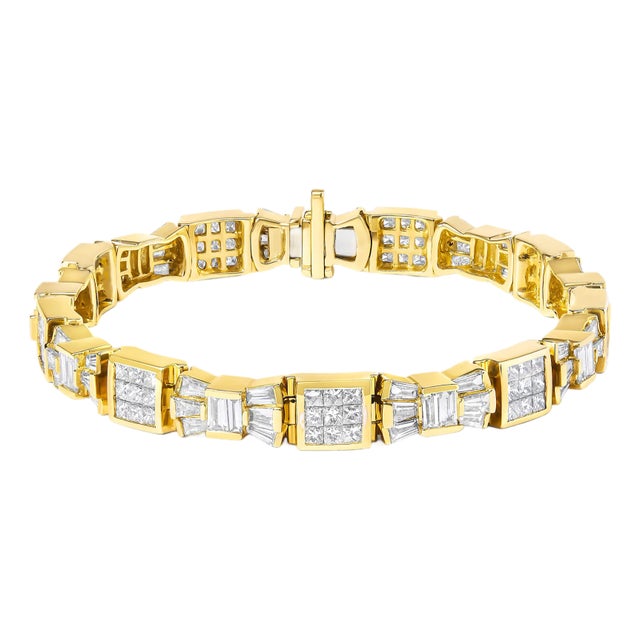 14K Yellow Gold 9.0 Cttw Diamond Alternating Bow and Box Link Bracelet (G-H Color, VS1-VS2 Clarity)- 7" For Sale