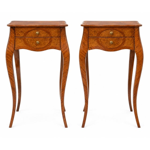 1970s 1970s Italian Burl Inlaid Olive Wood & Fruitwood Louis XV Side Tables - Pair For Sale - Image 5 of 7
