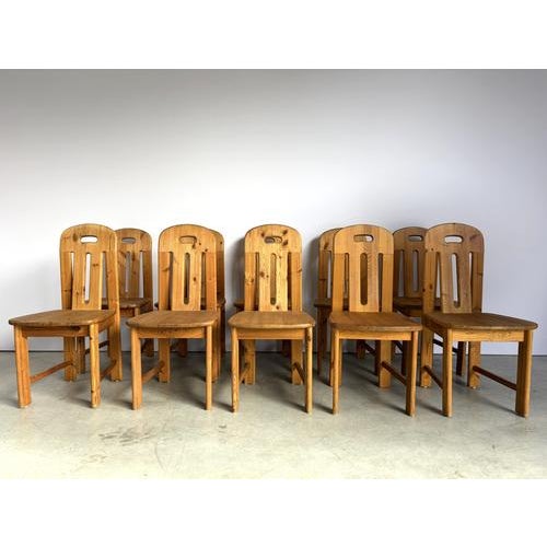 Pine Wood Dining Chairs from Effezeta, Italy, 1970s, Set of 10 For Sale - Image 4 of 10