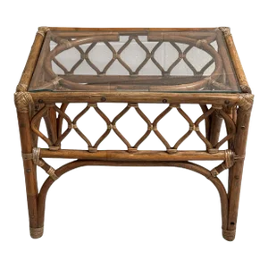 Mid-Century Rattan and Glass End Table