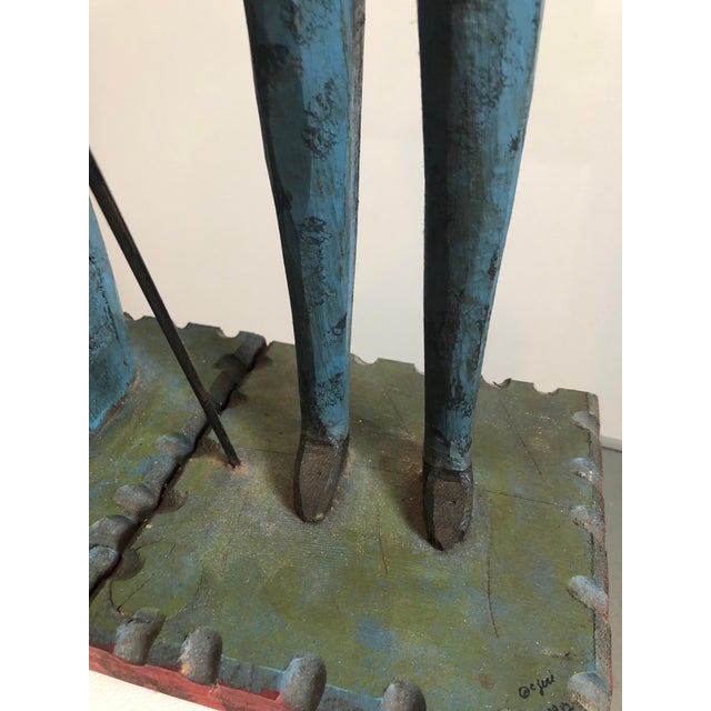 Curtis Jeré, Hand Carved Painted Wood Folk Art Americana Sculpture Pair American Gothic, 1982 For Sale - Image 10 of 12