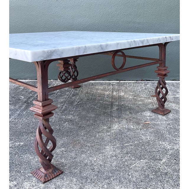 Vintage Patinated Wrought Iron Marble Coffee Table For Sale - Image 10 of 12