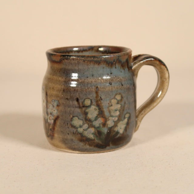 Set of Vintage 1982 Studio Pottery Ceramic Mugs With Mixed Glaze and Floral Motifs For Sale In Tulsa - Image 6 of 15