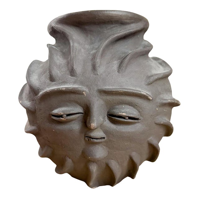 1970s Folk Art Rosa Brítez Figural Sun Face Terra Cotta Vase For Sale