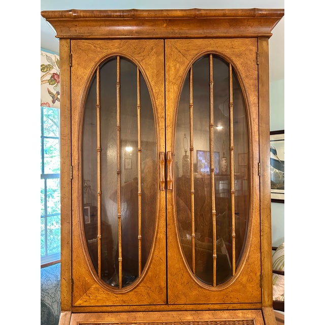 1970’s American of Martinsville Faux Bamboo Chinoiserie Palm Beach Secretary Desk With Display Cabinet For Sale In New Orleans - Image 6 of 12