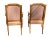 Stunning set of French Louis XVI arm chairs upholstered in a pink and green fabric. Beautiful carved details - acanthus...