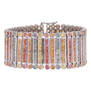 Elegant Multi-Row Multi-Sapphire Bracelet | 48.70 CTW | Sterling Silver For Sale