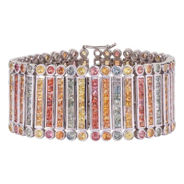 Elegant Multi-Row Multi-Sapphire Bracelet | 48.70 CTW | Sterling Silver For Sale