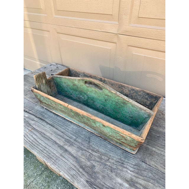 A charming country farmhouse wooden tool box trug painted in a beautiful green. This piece would be ideal as a craft...
