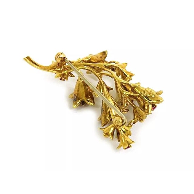 Contemporary Tiffany & Co. Ruby Diamond 18k Yellow Gold Floral Spring Brooch Pin For Sale - Image 3 of 4