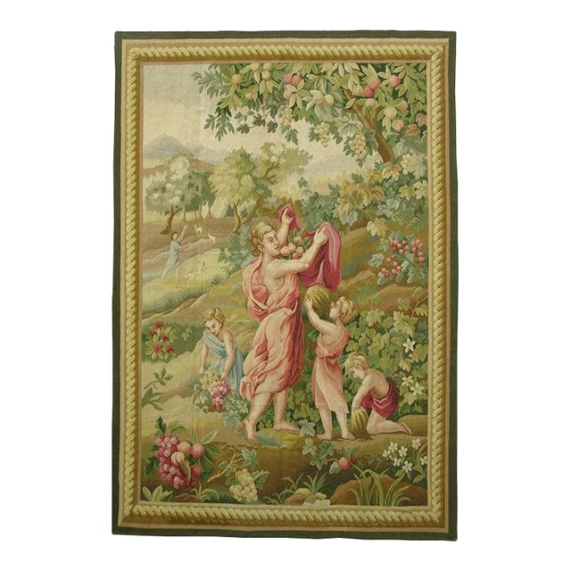 Vintage Tapesrty Depicting Family Mid Harvest For Sale