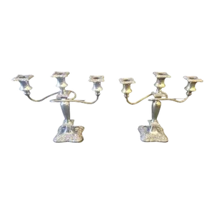 Pair of Antique English George III Ornate Silverplate Candelabra, Circa 1890s