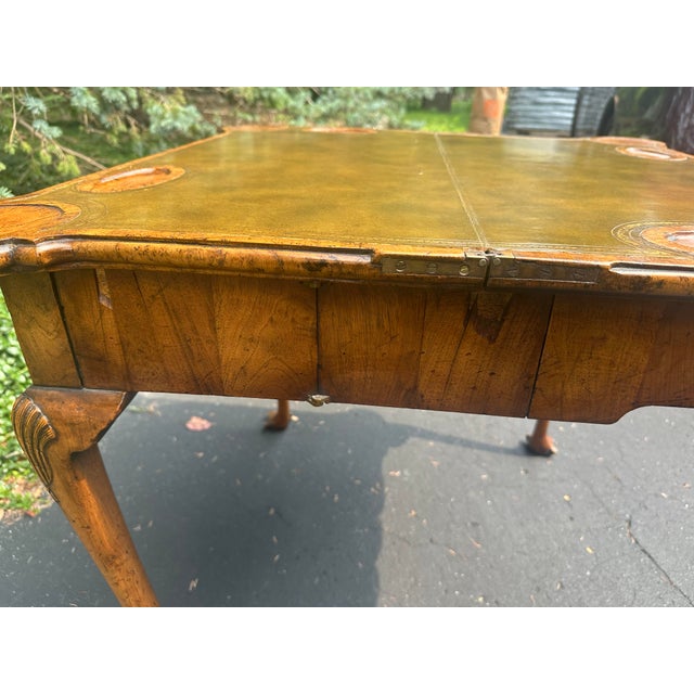 Antique George 11 Burl Wood Leather Top Games Table For Sale - Image 11 of 12