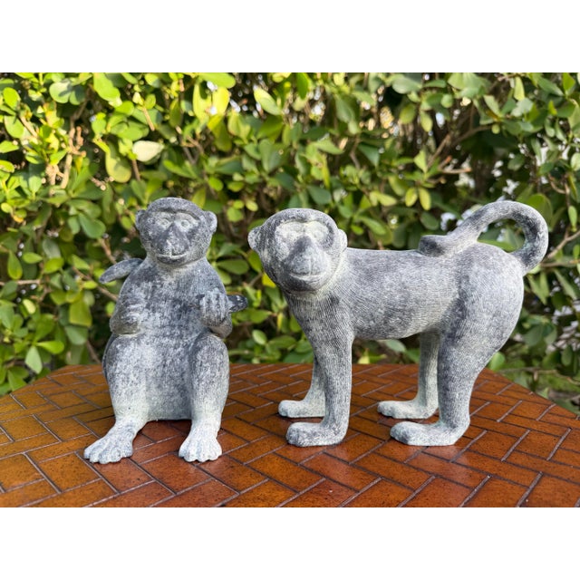 Vintage Cast Bronze Monkey Sculptures, 7.25”, Pair For Sale - Image 12 of 12