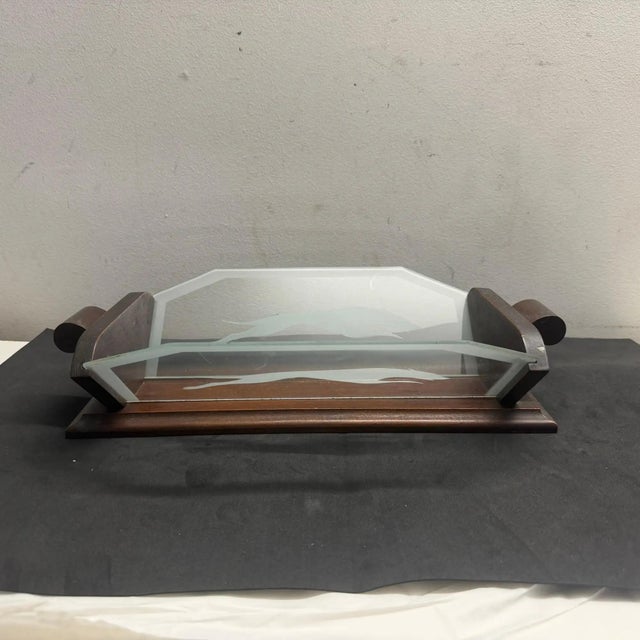 1930s Art Deco Wood and Greyhounds Etched Glass French Centerpiece For Sale - Image 11 of 14