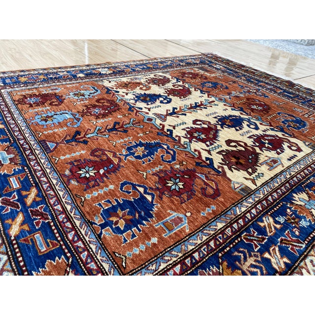 Rust Kazak Style Hand-Knotted Wool Area Rug For Sale - Image 11 of 13