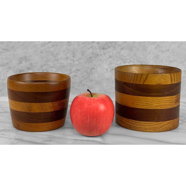 A Pair of Vintage Turned Walnut Stripped Nesting Bowls, c. Mid 20th Century - Pairs Nicely with Many Mid-Century &...