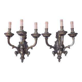 Pair of 1920s Three-Light Sconces in the Louis XVI Style For Sale