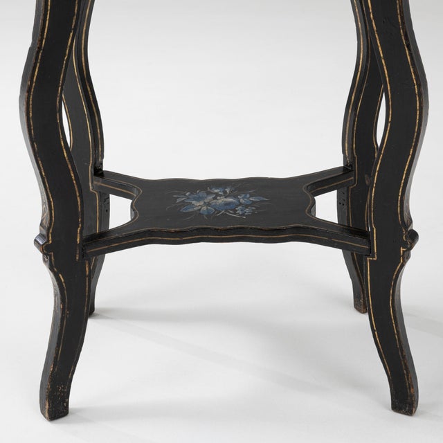 1880s French Napoleon III Style Ebonized Side Table With Floral Inlay For Sale - Image 9 of 18