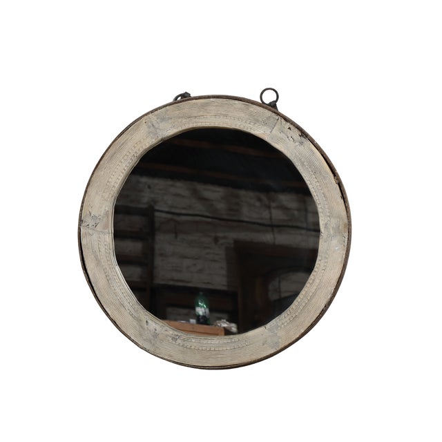 Antique Indian Bleached Teakwood “Wagon Wheel” Round Mirror For Sale - Image 4 of 5