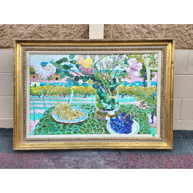 Beautiful "The Rose's of the Wine Harvest" Oil Painting, France. Description: Floral Still Life with Glass Vase of Roses...