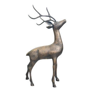 Vintage Heavy Large Brass Deer Stag Sculpture Figurine Mid Century Modern 24” H For Sale