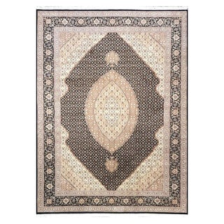 Vintage Sino-Persian Tabriz Mahi Wool 9x12 Black & Ivory Handmade Area Rug #1144253 For Sale