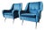 Mid-Century Armchairs in Blue Velvet, Italy, 1950s, Set of 2 For Sale