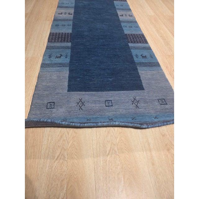 2020s 8x10 Handloomed Blue Gabbeh Tribal Geometric Modern Hand Loomed Wool Carpet Rug For Sale - Image 5 of 6