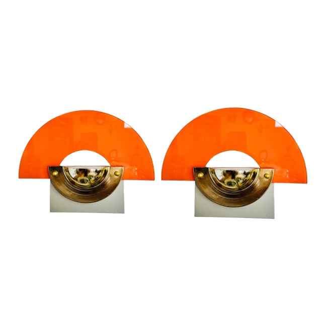Orange Wall Sconces in the style of Ettore Sottsass, 1980s, Set of 2 For Sale - Image 8 of 9