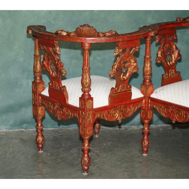 19th Century Carved Red and Gilt Tête-À-Tête Lovers Conversation Set For Sale - Image 10 of 18