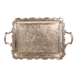 Vintage French Silver Plate Serving Tray With Handles For Sale