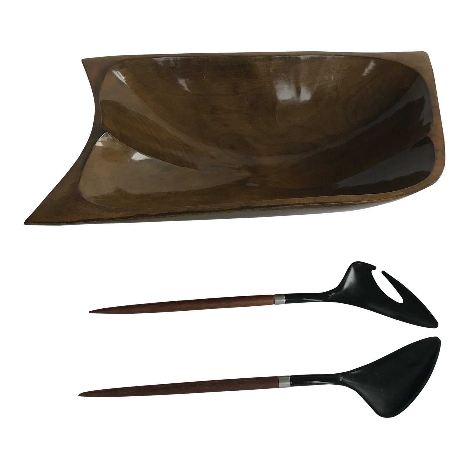 1960s Vintage Danish Modern Rosewood Salad Bowl and Serving Utensils 3 Pieces Chairish