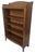 Wood Antique Mission Quarter Sawn Tiger Oak Narrow Open Bookcase With Birdseye Maple Back, c.1900 For Sale - Image 7 of 18