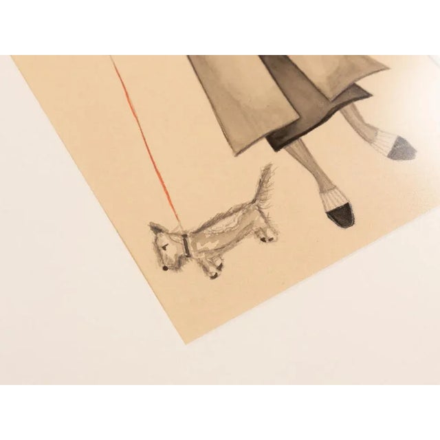 Art Deco Fashion Drawings I, Gouache on Paper, Framed For Sale - Image 9 of 13