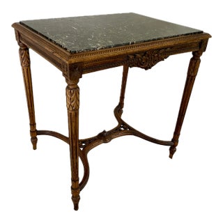 French Louis XVI Hand-Carved Oak Marble Top Console Table For Sale