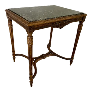 French Louis XVI Hand-Carved Oak Marble Top Console Table