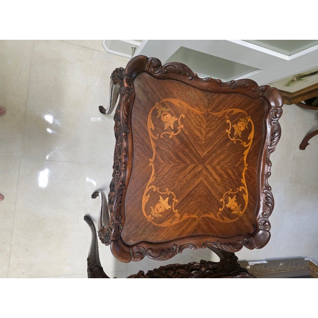 1940s Pair of Louis XV Style Marquetry Side Tables/End Tables French Rococo Revival For Sale - Image 4 of 9