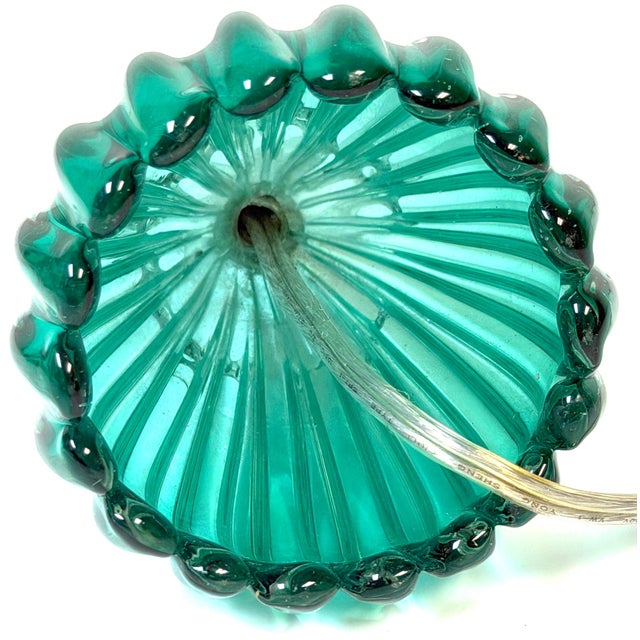 Mid 20th Century Archimede Seguso Murano Ribbed Emerald Green Glass Lamp Applied Crystal Collar For Sale - Image 15 of 16