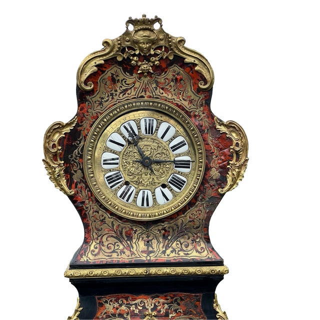 Ebony Antique French Napoleonic Boulle Marquetry Longcase Clock C. 1800 For Sale - Image 8 of 12