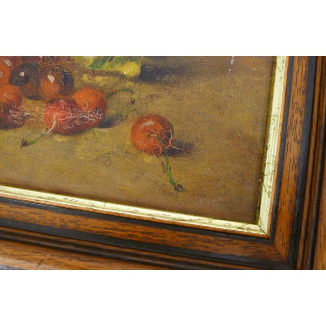 Small Still Life with Cherries and Lemon, Oil on Canvas, Early 20th Century For Sale - Image 8 of 12