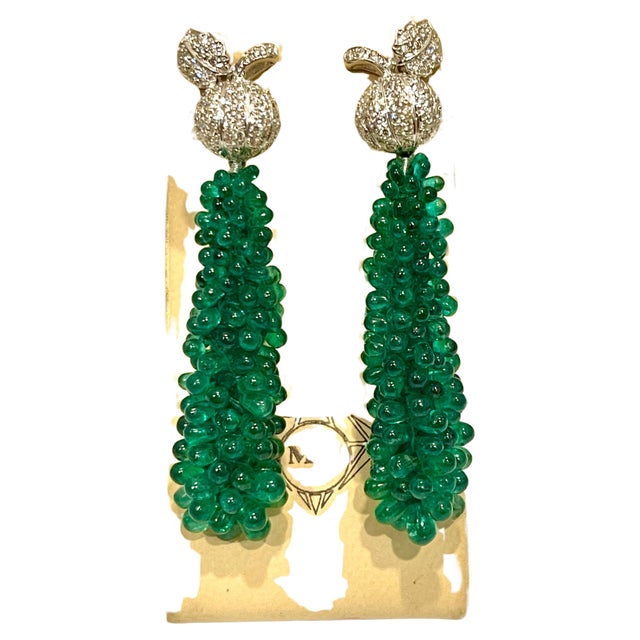 89 Carat Colombian Emerald Briolettes & Diamond Hanging Drop Earrings 18 Kt Gold For Sale - Image 18 of 18