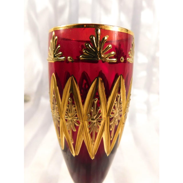 1950s Red Decanter With Gold Trim and Six Matching Glasses For Sale - Image 9 of 10