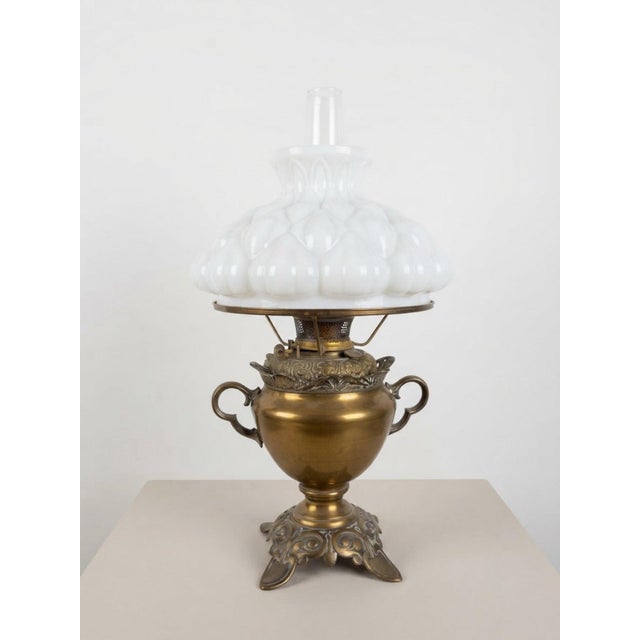 Antique Victorian Bradley & Hubbard Oil Lamp With White Milk Glass Shade For Sale - Image 9 of 9