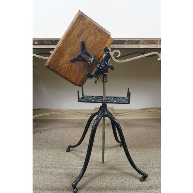 Late 19th Century Antique Victorian Cast Iron Oak Dictionary Bible Library Book Display Stand For Sale - Image 5 of 16