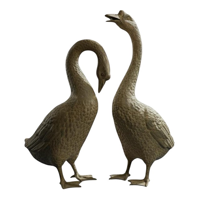 1990s Impressive Patinated Bronze Pair of Waterfowl Garden Fountain For Sale