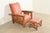An exceptional Mission or Arts & Crafts style bow arm Morris reclining lounge chair with ottoman By L. & J.G. Stickley...